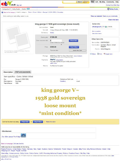 elliesbuynsell 1938 George VI  Gold Sovereign eBay Auction Listing